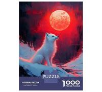 1000 Pieces Jigsaws Adults Puzzles Gifts White Fox Under Red Moon Jigsaws for Adults Toy Wall Decor Wall Art Educational Challenge 38x26cm/1000pcs