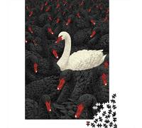 1000 Pieces Jigsaws Adults Puzzles Gifts White Swan Amongst Black Birds -1 Jigsaw Puzzle Brain Teaser Game Precision Cutting Educational Challenge 38x26cm/1000pcs