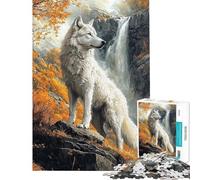 1000 Pieces Jigsaws Adults Puzzles Gifts White Wolf by Waterfall Puzzle for Adults DIY Toys Analysis And Logic Great Gifts for Gaming (Size 38x26cm)