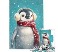 1000 Pieces Jigsaws Adults Puzzles Gifts Winter Penguin with Earmuffs And Scarf Jigsaw Puzzle Relaxing Games Analysis And Logic Great Gifts for Gaming (Size 38x26cm)