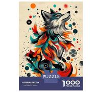1000 Pieces Jigsaws Adults Puzzles Gifts Wolf with Vinyl Records Mystical Wolf Wall Art for Wildlife And Fantasy Fans Puzzles for Adults Family Games Pattern Assembly Educational Challe