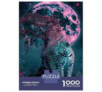 1000 Pieces Jigsaws Adults Puzzles Glowing Moon Leopard Wall Art Print Puzzle for Adults Relax Games Birthday Present Parent-child Interaction 52x38cm/1000pcs