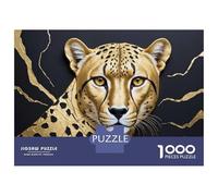 1000 Pieces Jigsaws Adults Puzzles Golden Cheetah Portrait on Black Background Puzzles for Adults Family Game Stress Reliever Difficult And Challenge 38x26cm/1000pcs