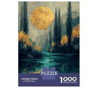 1000 Pieces Jigsaws Adults Puzzles Golden Moon Over Tranquil River Landscape Painting Jigsaw for Adults Brain Teaser Game Analysis And Logic Unique Gifts for Birthday And Christmas 52x38cm/1000pcs