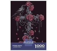 1000 Pieces Jigsaws Adults Puzzles Gothic Raven And Roses Cross Jigsaw for Adults Fun Games Staycation Kill Time Unique Gifts for Birthday And Christmas 38x26cm/1000pcs