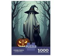 1000 Pieces Jigsaws Adults Puzzles Halloween Ghost, Cat, And Pumpkin Scene Puzzle for Adults Relax Games Birthday Present Parent-child Interaction 52x38cm/1000pcs
