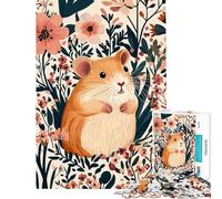 1000 Pieces Jigsaws Adults Puzzles Hamster in Floral Garden Illustration Jigsaw Puzzle Anti-Stress Toys Stress Reliever for Is Ideal As A Gifts (Size 38x52cm)