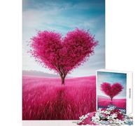1000 Pieces Jigsaws Adults Puzzles Heart-Shaped Tree in Pink Field Jigsaw Puzzle 1000 Brain Teaser Game Birthday Gifts for The Whole Family (50x75cm)