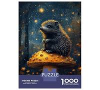 1000 Pieces Jigsaws Adults Puzzles Hedgehog on Mushroom in Starry Night Puzzles for Adults Family Game Stress Reliever Difficult And Challenge 38x26cm/1000pcs