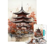 1000 Pieces Jigsaws Adults Puzzles Japanese Pagoda Watercolor Fun Activities at Home A Work of Art Brain Teaser Game for Ages 14 And over (50X75CM)