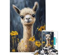 1000 Pieces Jigsaws Adults Puzzles Llama in Yellow Flowers Brain Teaser Game Toy Intellectual Game Birthday Gifts Wall Decoration (size 38x26cm)