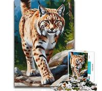 1000 Pieces Jigsaws Adults Puzzles Lynx Portrait in Forest Hand Speed Race Impossible Game for And from 14 Years And over (size 38x52cm)