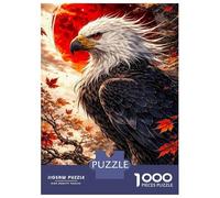 1000 Pieces Jigsaws Adults Puzzles Majestic Eagle with Red Moon Jigsaws for Adults Toy Wall Decor Hand Speed Race Unique Gifts for Birthday And Christmas 70x50cm/1000pcs