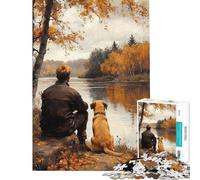 1000 Pieces Jigsaws Adults Puzzles Man And Dog by The River Adult Jigsaw Puzzle Fun Games Stress Reliever Parent-child Interaction (Size 50x75cm)