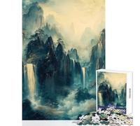 1000 Pieces Jigsaws Adults Puzzles Mystical Waterfalls ﹨u Gilded Mountains - Tranquil Landscape Jigsaw Puzzle 1000 Brain Teaser Game Birthday Gifts for The Whole Family (50x75cm)