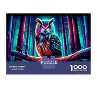 1000 Pieces Jigsaws Adults Puzzles Neon Owl Forest Art Print Jigsaws for Adults Hands-on Game Analysis And Logic Difficult And Challenge 70x50cm/1000pcs