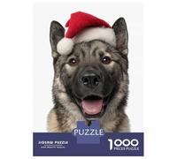 1000 Pieces Jigsaws Adults Puzzles Norwegian Elkhound Dog with Santa Hat Portrait Jigsaw for Adults Fun Games Staycation Kill Time Unique Gifts for Birthday And Christmas 70x50cm/1000pcs