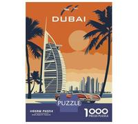 1000 Pieces Jigsaws Adults Puzzles Original Burj Al Arab Dubai Travel Poster Jigsaw for Adults Brain Teaser Game Analysis And Logic Unique Gifts for Birthday And Christmas 38x26cm/1000pcs