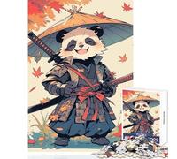 1000 Pieces Jigsaws Adults Puzzles Panda Samurai - Cute Samourai Quality Family Leisure at Home Unique Christmas (38X52cm)