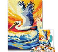 1000 Pieces Jigsaws Adults Puzzles Pelican in Flight over Ocean Waves Hand Speed Race Impossible Game for And from 14 Years And over (size 38x26cm)