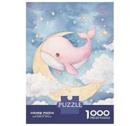 1000 Pieces Jigsaws Adults Puzzles Pink Whale on Moon Watercolor Art Adult Jigsaw Brain Teaser Game Presents for Women Parent-child Interaction 70x50cm/1000pcs