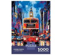 1000 Pieces Jigsaws Adults Puzzles Pop Art London Bus with Big Ben Backdrop Jigsaws for Adults Hands-on Game Analysis And Logic Difficult And Challenge 38x26cm/1000pcs