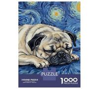 1000 Pieces Jigsaws Adults Puzzles Pug Sleeping Starry Night Painting Jigsaws for Adults Family Games But Fun And Humorous Unique Gifts for Birthday And Christmas 38x26cm/1000pcs