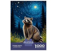 1000 Pieces Jigsaws Adults Puzzles Raccoon Starry Sky Puzzle for Adults Brain Teaser Game Pattern Assembly Difficult And Challenge 52x38cm/1000pcs