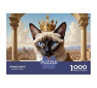 1000 Pieces Jigsaws Adults Puzzles Regal Siamese Cat with Crown Jigsaw for Adults Brain Teaser Game Analysis And Logic Unique Gifts for Birthday And Christmas 52x38cm/1000pcs