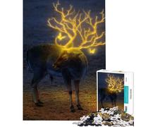 1000 Pieces Jigsaws Adults Puzzles Reindeer Glow Fun Activities at Home A Work of Art Brain Teaser Game for Ages 14 And over (38X52cm)