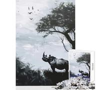 1000 Pieces Jigsaws Adults Puzzles Rhino Silhouette Jigsaw Puzzles for Adults Stress Reliever Help The Brain Exercise Gifts for Friends And Family (50x75cm)