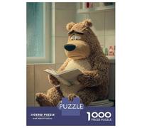 1000 Pieces Jigsaws Adults Puzzles Sad Bear Reading on Toilet Jigsaws for Adults Toy Wall Decor Hand Speed Race Unique Gifts for Birthday And Christmas 52x38cm/1000pcs