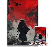 1000 Pieces Jigsaws Adults Puzzles Samurai with Red Moon And Crows Peaceful Relaxing Free Time Fine Precision Edge Craft Toy Size 38x26cm
