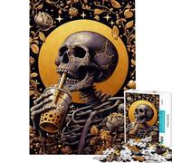 1000 Pieces Jigsaws Adults Puzzles Skeleton Loves Bubble Tea Puzzle for Adults Fun Games Analysis And Logic Difficult And Challenge (Size 50x75cm)
