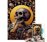 1000 Pieces Jigsaws Adults Puzzles Skeleton Loves Bubble Tea Puzzle for Adults Fun Games Analysis And Logic Difficult And Challenge (Size 38x52cm)