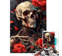 1000 Pieces Jigsaws Adults Puzzles Skull And Roses Fun Activities at Home A Work of Art Brain Teaser Game for Ages 14 And over (50X75cm)