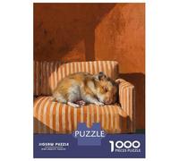1000 Pieces Jigsaws Adults Puzzles Sleeping Hamster on Miniature Striped Couch Jigsaw for Adults Brain Teaser Game Analysis And Logic Unique Gifts for Birthday And Christmas 38x26cm/1000pcs