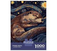 1000 Pieces Jigsaws Adults Puzzles Sleeping Otter in Starry Night Style Adult Jigsaw Brain Teaser Game Presents for Women Parent-child Interaction 38x26cm/1000pcs