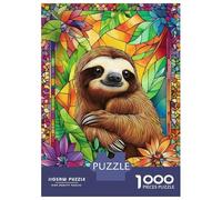 1000 Pieces Jigsaws Adults Puzzles Sloth in Stained Glass Jigsaw for Adults Fun Games Staycation Kill Time Unique Gifts for Birthday And Christmas 52x38cm/1000pcs