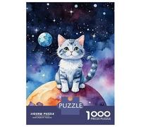 1000 Pieces Jigsaws Adults Puzzles Space Cat Watercolor Adult Jigsaw Brain Teaser Game Presents for Women Parent-child Interaction 38x26cm/1000pcs