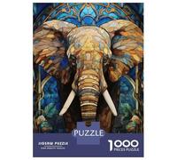 1000 Pieces Jigsaws Adults Puzzles Stained Glass Elephant Art Puzzles for Adults Family Game Stress Reliever Difficult And Challenge 52x38cm/1000pcs