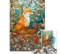 1000 Pieces Jigsaws Adults Puzzles Stained Glass Fox Puzzle for Adults Fun Games Analysis And Logic Difficult And Challenge (Size 38x26cm)