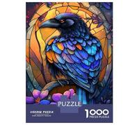1000 Pieces Jigsaws Adults Puzzles Stained Glass Raven -2 Jigsaw for Adults Fun Games Staycation Kill Time Unique Gifts for Birthday And Christmas 38x26cm/1000pcs