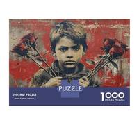 1000 Pieces Jigsaws Adults Puzzles Street Art Boy with Roses Puzzle for Adults Brain Teaser Game Analysis And Logic for Is Ideal As A Gift 52x38cm/1000pcs