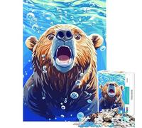 1000 Pieces Jigsaws Adults Puzzles Surprised Bear Underwater with Bubbles Fun Activities at Home A Work of Art Brain Teaser Game for Ages 14 And over (38X26cm)