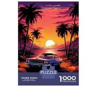 1000 Pieces Jigsaws Adults Puzzles Synthwave Retro Car Sunset Adult Jigsaw Brain Teaser Game Presents for Women Parent-child Interaction 52x38cm/1000pcs