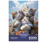 1000 Pieces Jigsaws Adults Puzzles Three Kittens in Flowers Jigsaw for Adults Family Game Home Decoration Birthday And Unique Gifts 70x50cm/1000pcs