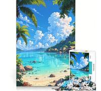 1000 Pieces Jigsaws Adults Puzzles Tropical Beach Paradise Chibi Style, Hands-on Game, Precision Cutting, Birthday Present, Gifts, 38x52cm