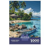 1000 Pieces Jigsaws Adults Puzzles Tropical Beach with Boat And Hut Puzzle for Adults Brain Teaser Game Pattern Assembly Difficult And Challenge 52x38cm/1000pcs