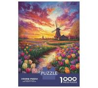 1000 Pieces Jigsaws Adults Puzzles Tulip Fields at Sunset-1 Puzzles for Adults Family Game Presents for Women Unique Gifts for Birthday And Christmas 38x26cm/1000pcs
